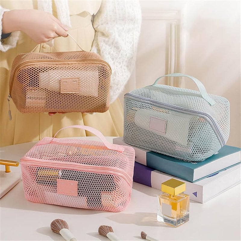 Large Capacity Apricot Cosmetic Organizer Bag With Multiple Compartments For Travel Storage - Image 3